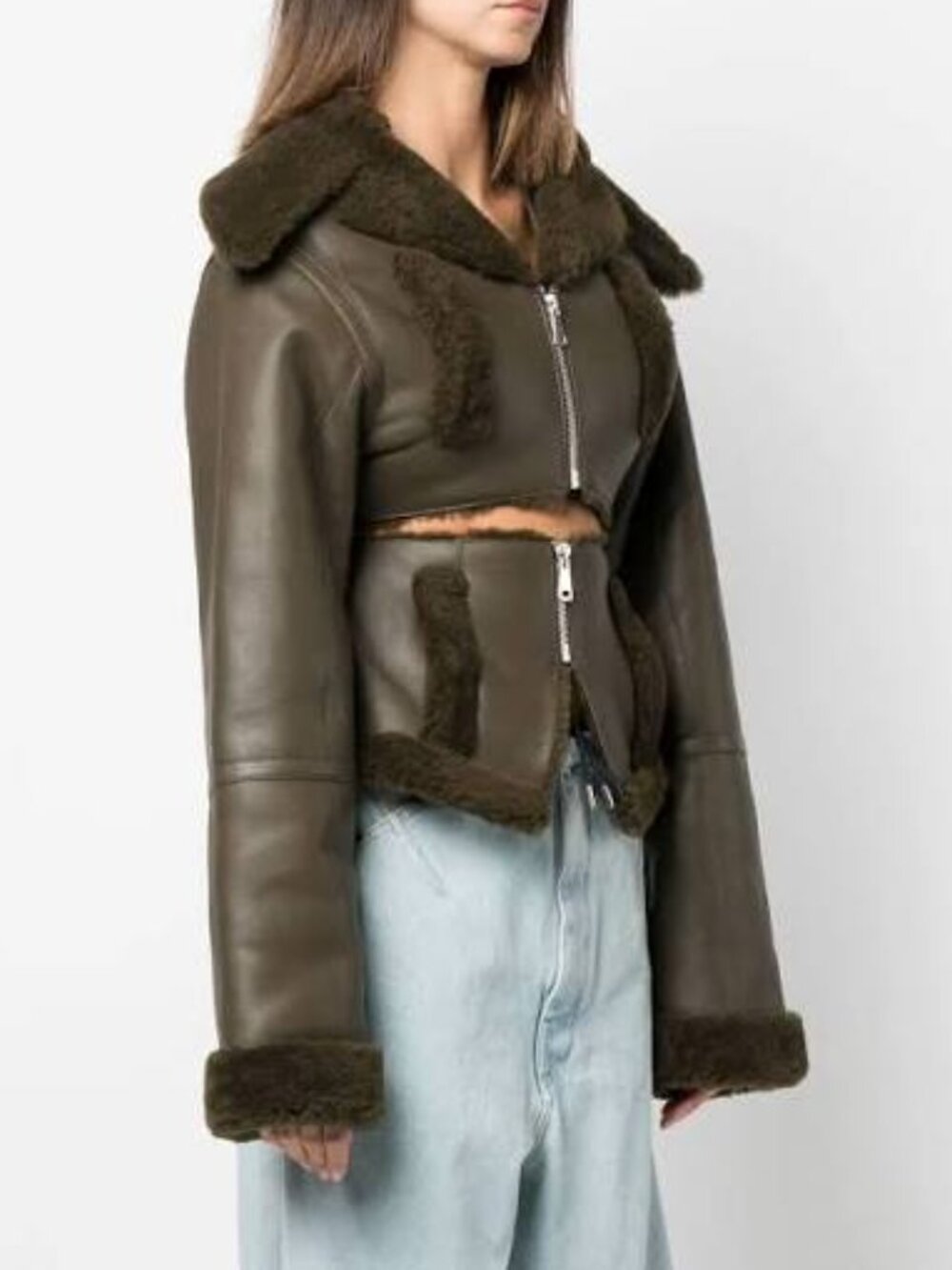 ANDREĀDAMO CUT-OUT SHEARLING-TRIM LEATHER JACKET SIZE MEDIUM NWT - Picture 4 of 6